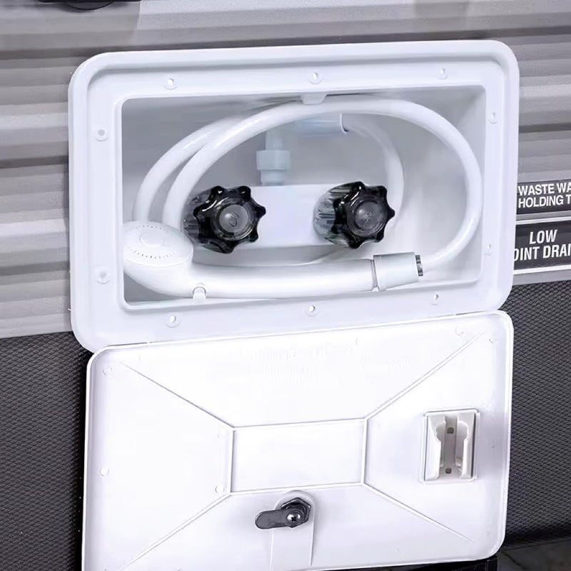 DSRTLP RV Exterior Shower Box Outdoor Camper Trailer Shower Kit with Shower Faucet Shower Head and Hose Wall Box Portable use for Camper Van Travel Trailer Motorhome and Boat (White) - Image 5
